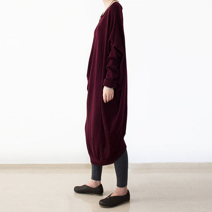 Vintage Burgund Strickkleider Herbstmode O Hals Pullover Frauen Low High Design lange Strickpullover