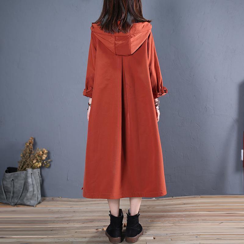 vintage casual Winter coat fall red hooded Coats Women - SooLinen