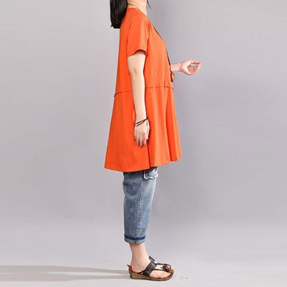 Vintage Baumwolle Blusen Casual Casual Rundhals Kurzarm Frauen Orange T Shirt