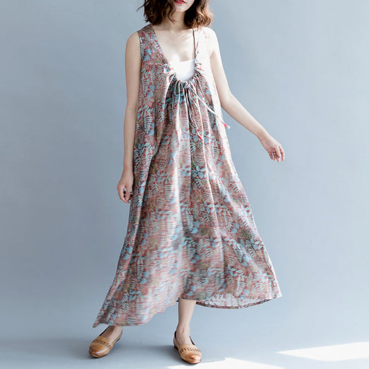 Vintage florales Leinen Maxikleid Plus Size O Hals Baggy Kleider Kaftans Boutique Fledermausärmel Extra großer Saum Leinenkaftans