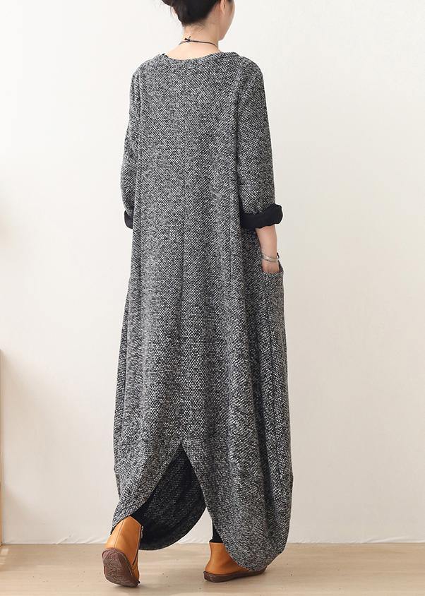 vintage gray woolen coats oversized Winter coat v neck asymmetric winter women coats - SooLinen