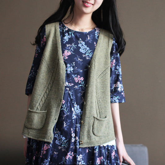 Vintage hellgrüner Pullover, trendige Plus-Size-Strick-Sweatshirts, feines V-Ausschnitt-Shirt, ärmellose Strickjacke