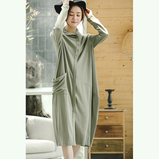 Vintage hellgrüne Strickkleider Plus Size Kleidung Stehkragen Winterkleider Damen asymmetrische Taschen Pullover