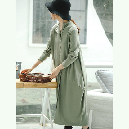 Vintage hellgrüne Strickkleider Plus Size Kleidung Stehkragen Winterkleider Damen asymmetrische Taschen Pullover