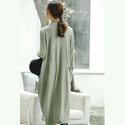 Vintage hellgrüne Strickkleider Plus Size Kleidung Stehkragen Winterkleider Damen asymmetrische Taschen Pullover