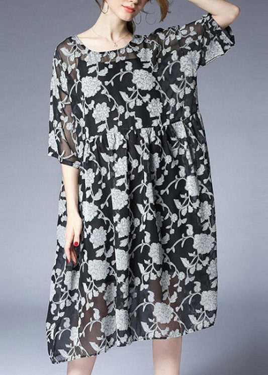 Vintage Sommerkleid Locker sitzendes Lockeres Sommerkleid Zweiteilig 12 Ärmel Bedrucktes Kleid