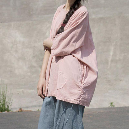 Vintage sommer t shirt plus größe kleidung Casual Rosa Baumwolle Sommer Frauen Mend Chic Hemd