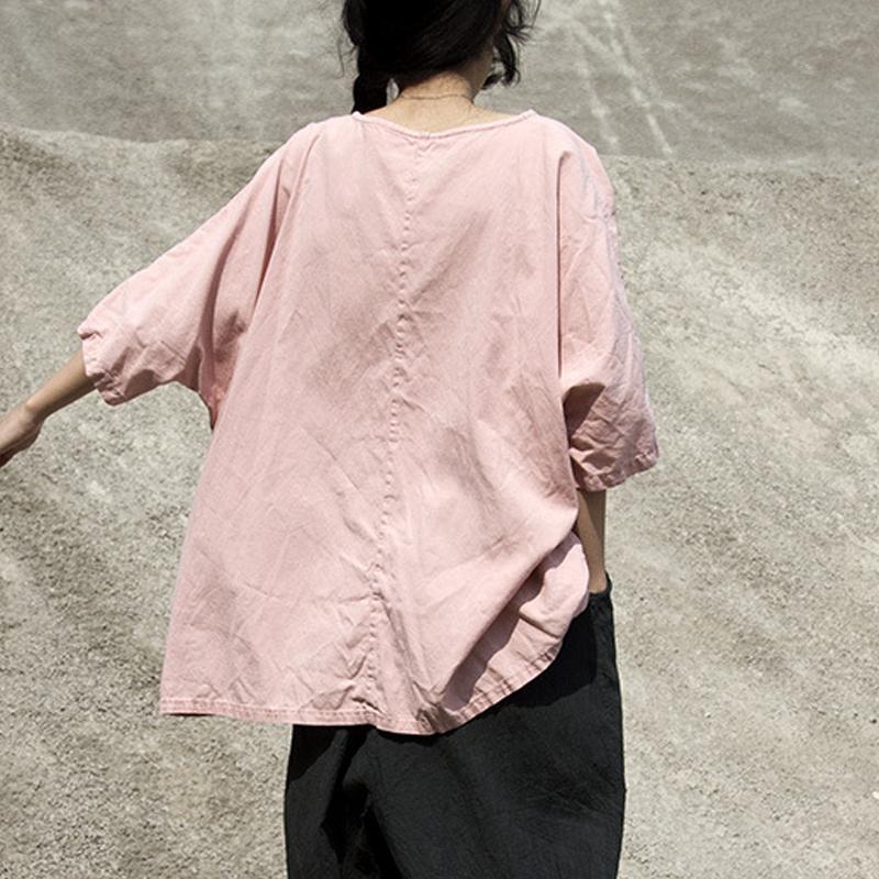 Vintage sommer t shirt plus größe kleidung Casual Rosa Baumwolle Sommer Frauen Mend Chic Hemd