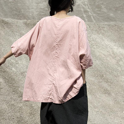 Vintage sommer t shirt plus größe kleidung Casual Rosa Baumwolle Sommer Frauen Mend Chic Hemd