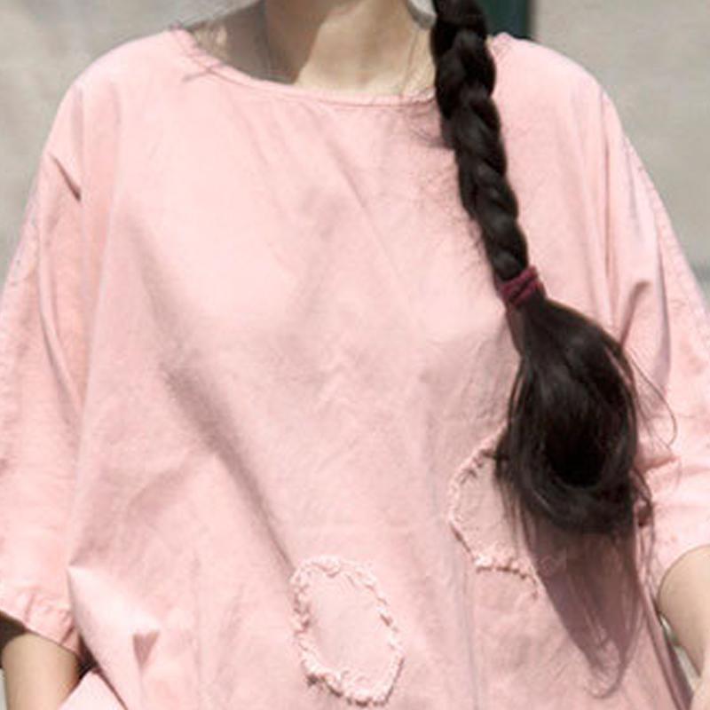 Vintage sommer t shirt plus größe kleidung Casual Rosa Baumwolle Sommer Frauen Mend Chic Hemd