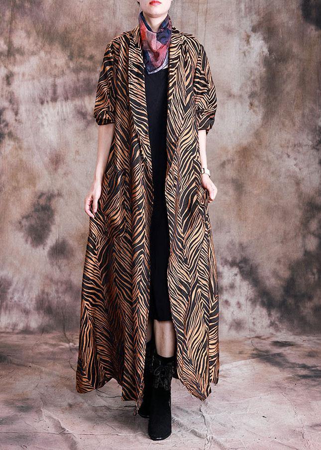 vintage yellow print coats trendy plus size fall Notched pockets tie waist maxi coat - SooLinen
