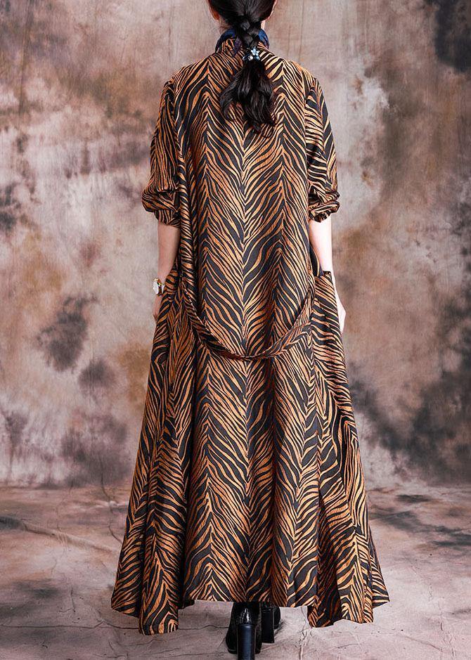 vintage yellow print coats trendy plus size fall Notched pockets tie waist maxi coat - SooLinen