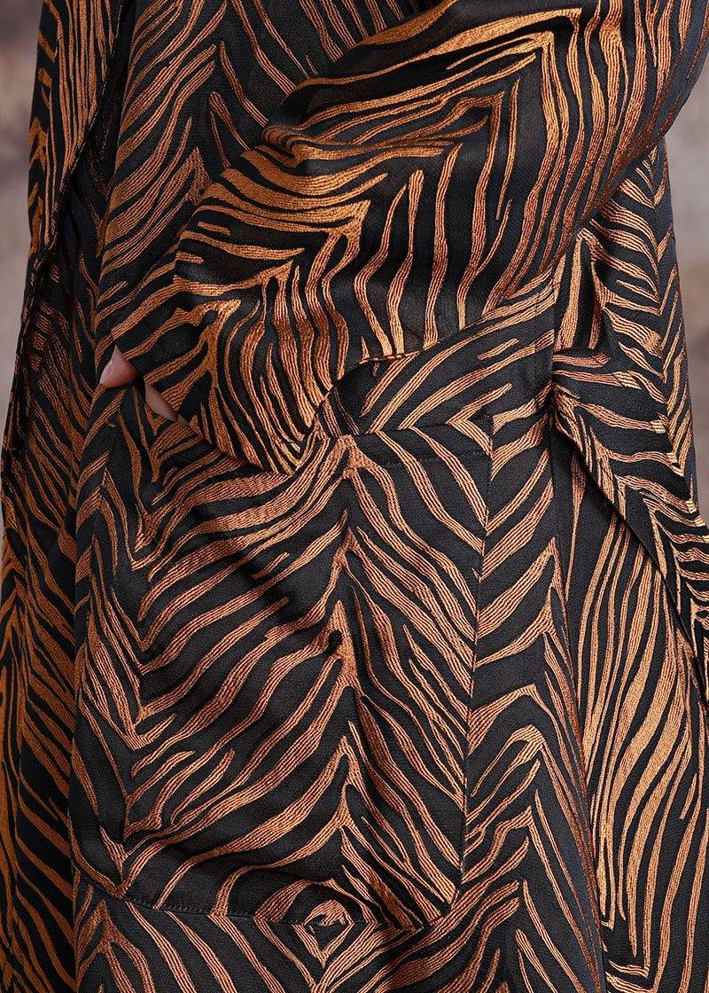 vintage yellow print coats trendy plus size fall Notched pockets tie waist maxi coat - SooLinen