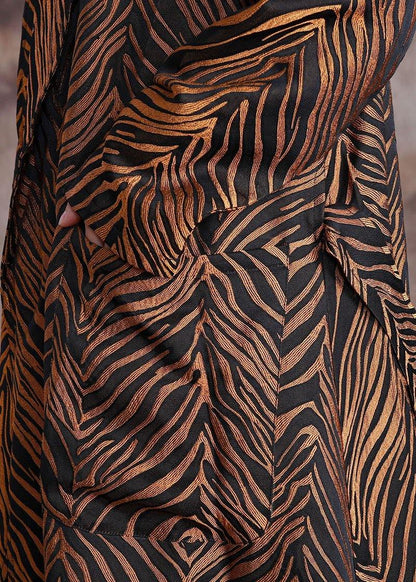 vintage yellow print coats trendy plus size fall Notched pockets tie waist maxi coat - SooLinen