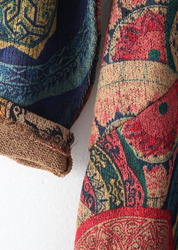 Vintage blau rot Drucke Pullover Kleider Plus Größe Kleidung Pullover lässig O Hals Winterkleid