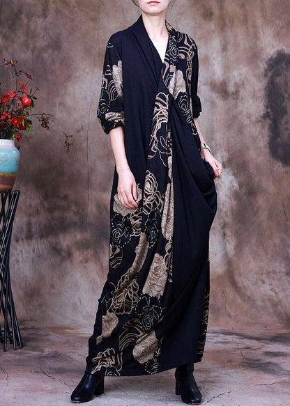 Vogue Colorblock Asymmetrische Print Chiffon langes Kleid Frühling