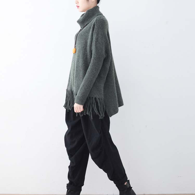 warme dunkelgraue Strickpullover lässige Fledermausärmel Strick-Sweatshirts Boutique Quaste Winterhemd