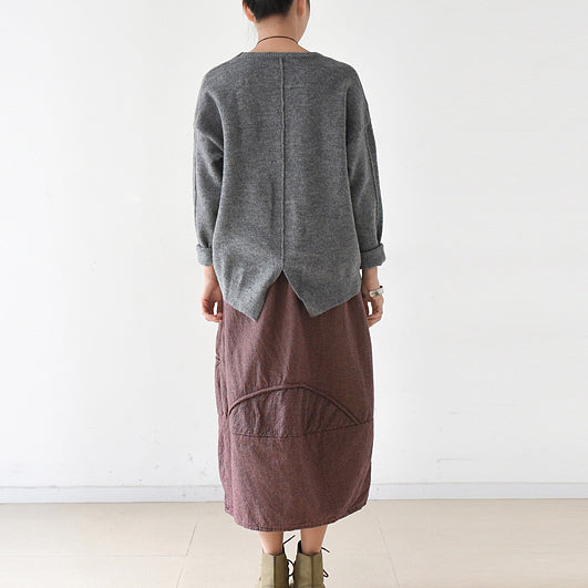 warme graue Winterpullover mit offenem Rücken, Strickpullover-Oberteile, lässiger Winterpullover