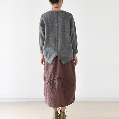 warme graue Winterpullover mit offenem Rücken, Strickpullover-Oberteile, lässiger Winterpullover