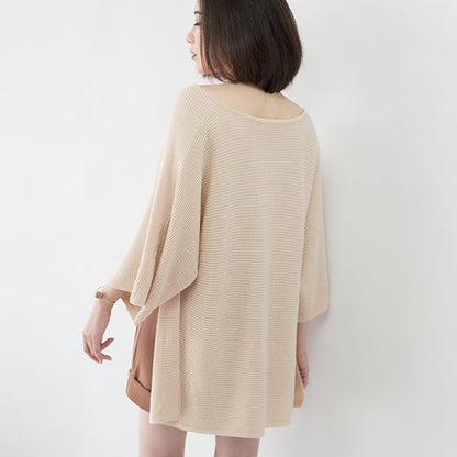 warmer, hautfarbener, kuscheliger Pullover, lässige Strickblusen mit V-Ausschnitt, lässige Herbstbluse mit Fledermausärmeln