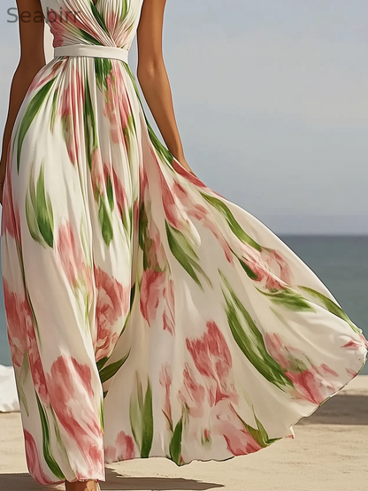 Floral V Neck Maxi Dress