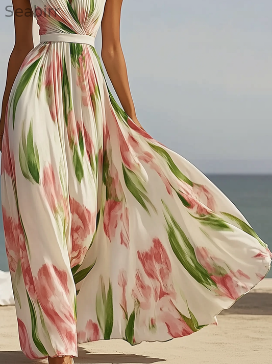 Floral V Neck Maxi Dress