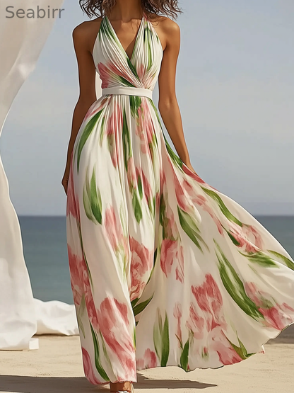 Floral V Neck Maxi Dress