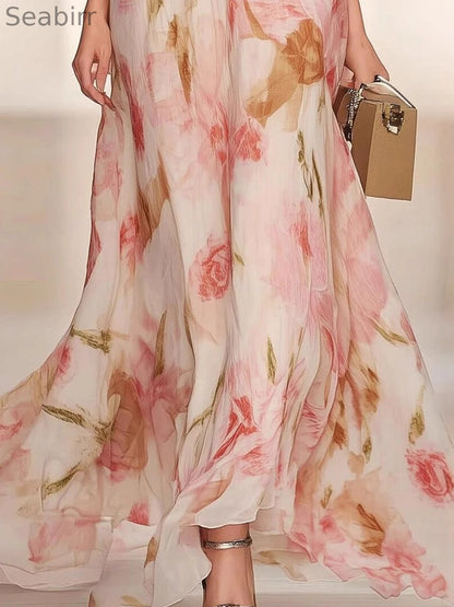 V-neck Short-sleeved Ruffled Floral Print Dress