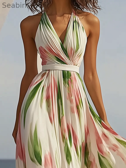 Floral V Neck Maxi Dress