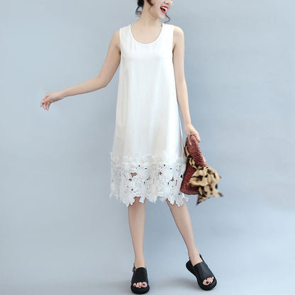 weiße lässige Baumwollkleider Plus Size Sommerkleid ärmelloses Maxikleid