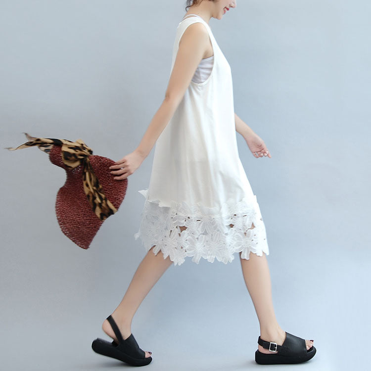white casual cotton dresses plus size sundress sleeveless maxi dress