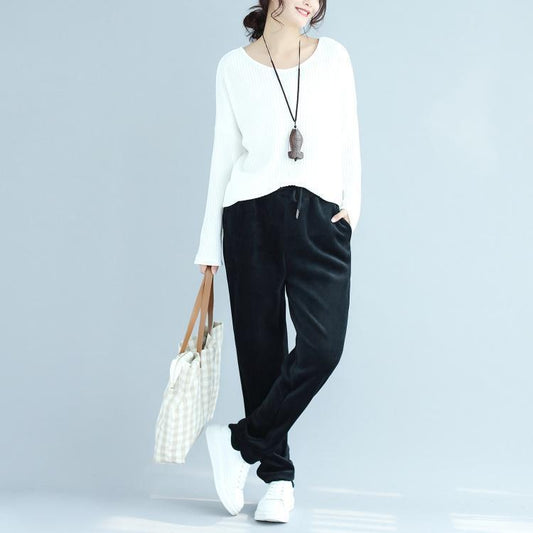 weiße lässige Woll-Strickbluse in Übergröße mit O-Ausschnitt