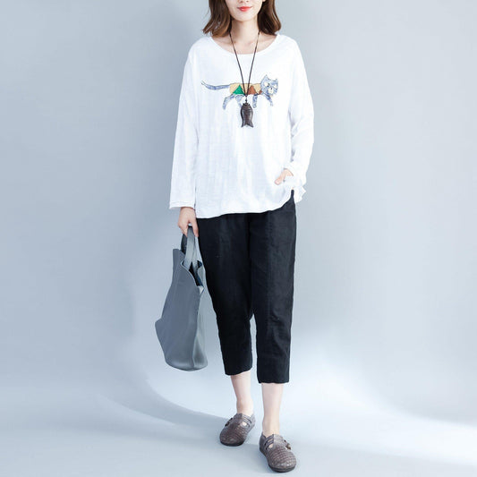 weiße modische Baumwolltops Oversize Langarmbluse