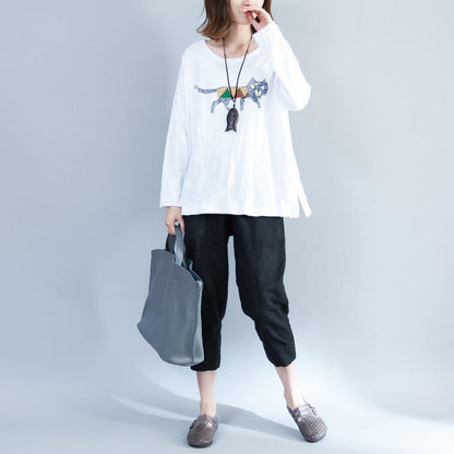 weiße modische Baumwolltops Oversize Langarmbluse
