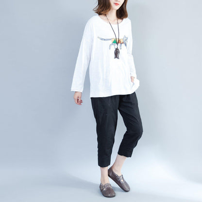 weiße modische Baumwolltops Oversize Langarmbluse