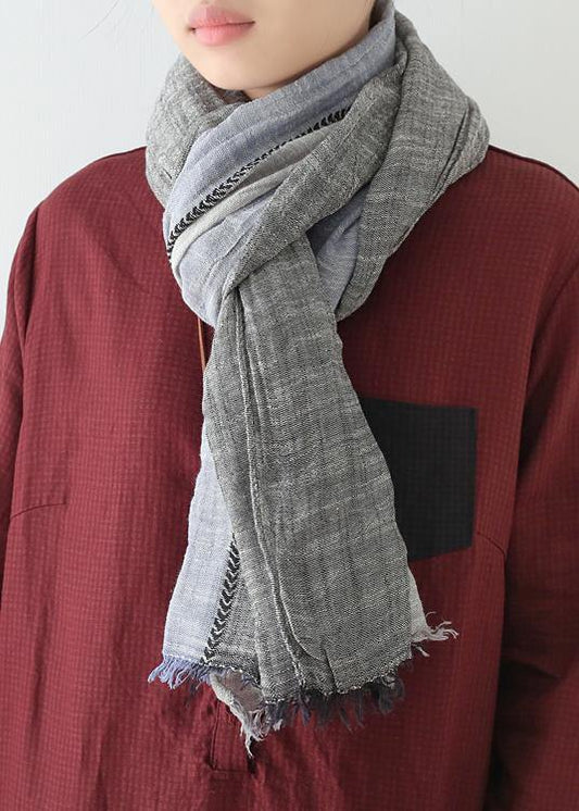 winter black blue gray patchwork color scarf cotton linen women vintage scarves - SooLinen