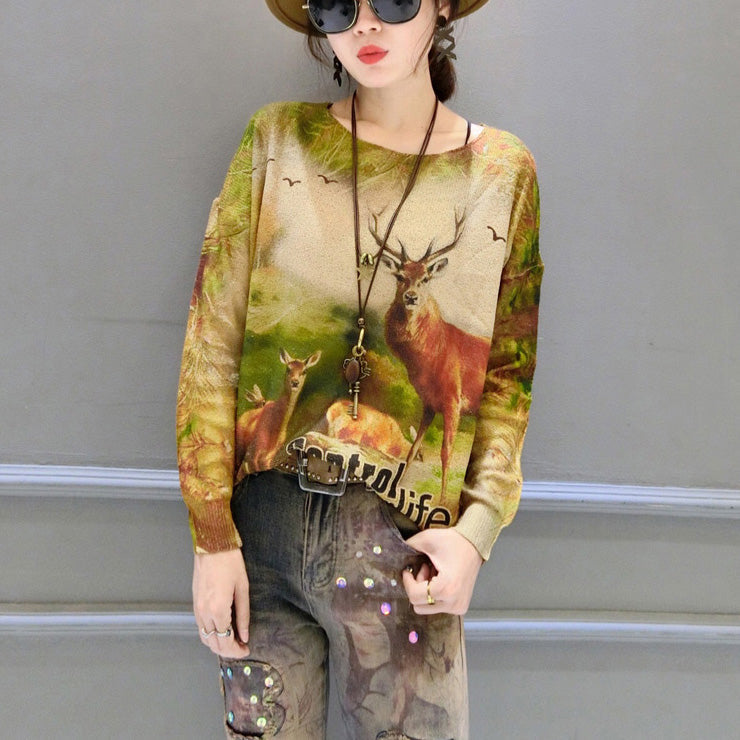 Winter lässiger Animalprint stylischer Pullover Oversize Damen Fledermausärmel Stricktops