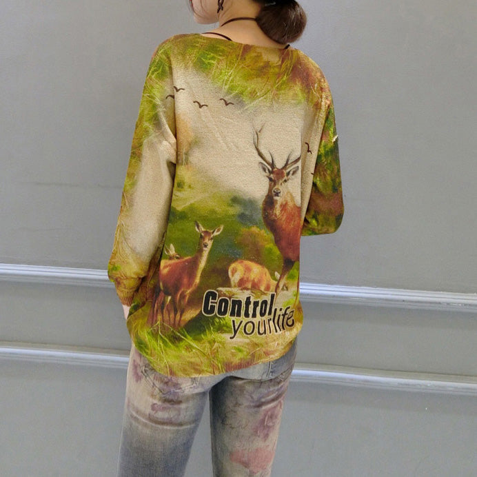 Winter lässiger Animalprint stylischer Pullover Oversize Damen Fledermausärmel Stricktops
