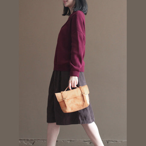 Winter lässig Burgund Spitzenkragen Baumwollpullover lose warme Strickoberteile