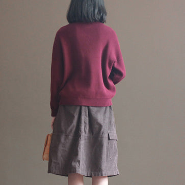 Winter lässig Burgund Spitzenkragen Baumwollpullover lose warme Strickoberteile