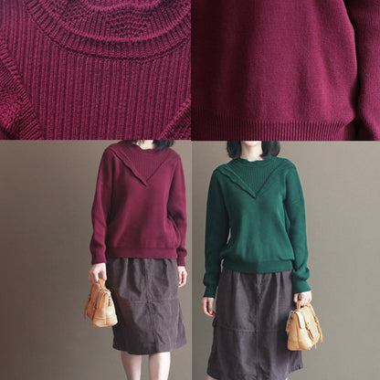 Winter lässig Burgund Spitzenkragen Baumwollpullover lose warme Strickoberteile