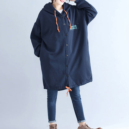 Winter lässige Baumwoll-Cardigans Oversize Navy Mode Kapuzenmäntel zurück Cartoon-Drucke
