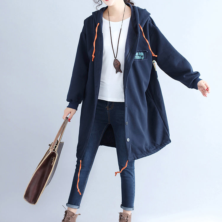 Winter lässige Baumwoll-Cardigans Oversize Navy Mode Kapuzenmäntel zurück Cartoon-Drucke