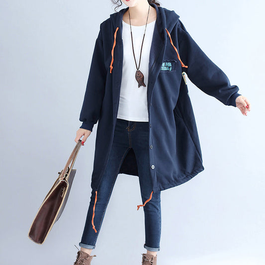 Winter lässige Baumwoll-Cardigans Oversize Navy Mode Kapuzenmäntel zurück Cartoon-Drucke