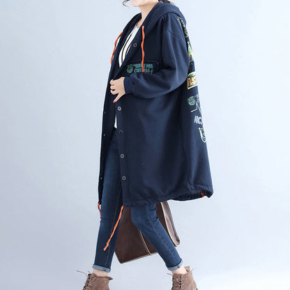 Winter lässige Baumwoll-Cardigans Oversize Navy Mode Kapuzenmäntel zurück Cartoon-Drucke