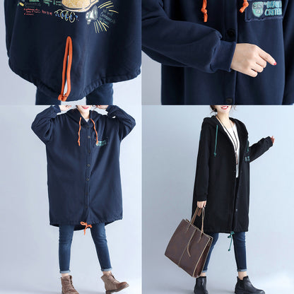 Winter lässige Baumwoll-Cardigans Oversize Navy Mode Kapuzenmäntel zurück Cartoon-Drucke