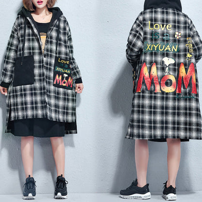 Winter lässige Gitterdruck Baumwolle dicke Mäntel Plus Size Kapuze dicke niedrige hohe Strickjacken