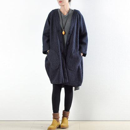 Wintermäntel 2024 Marineblaue Wollmäntel in Übergröße, süße Jacke, Damen, Wintermantel mit Kapuze