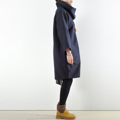 Wintermäntel 2024 Marineblaue Wollmäntel in Übergröße, süße Jacke, Damen, Wintermantel mit Kapuze