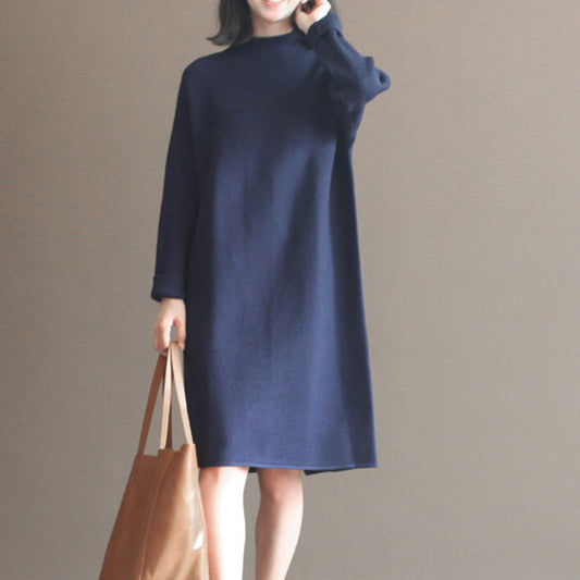 Winter dunkelblau kurze Baumwolle gemischt Pullover Kleider plus Größe lässige Strickkleid
